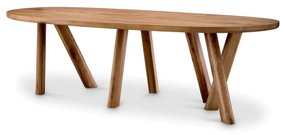 Luxury dining table brown 259 x 109 x H. 76.5 cm - Oval kitchen table with solid oak table top - Dining room furniture - Kitchen furniture - Luxury furniture - Luxury furnishings