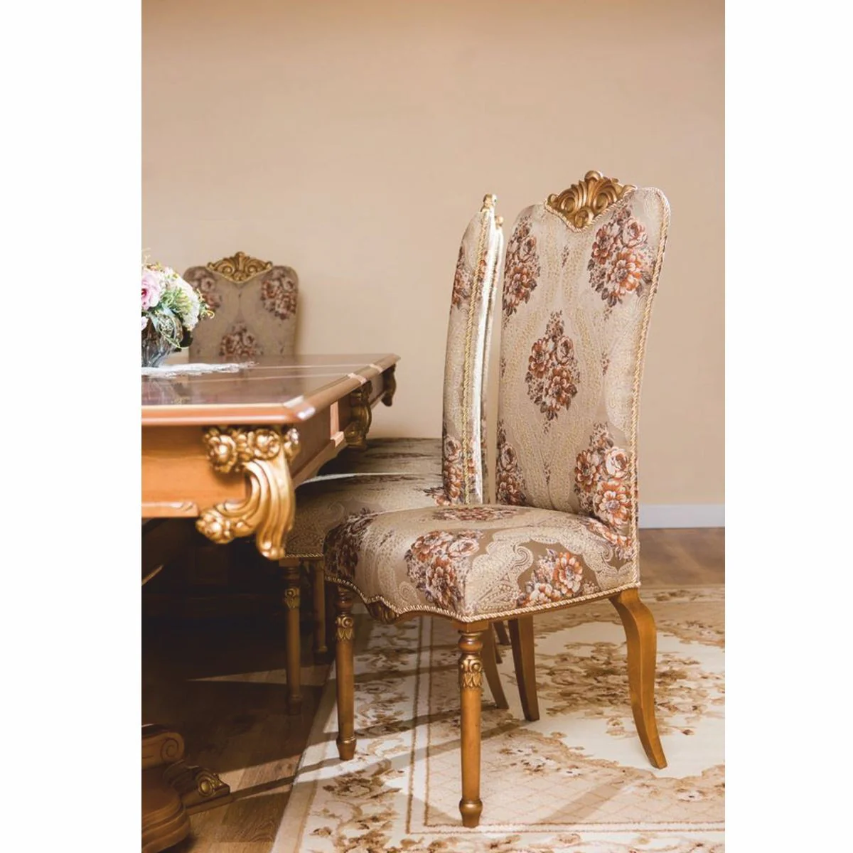 Luxury baroque dining room chair brown / gold H. 120 cm - baroque style furniture