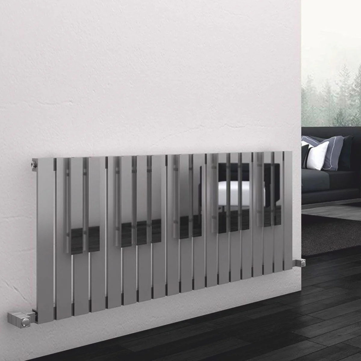Luxury stainless steel wall heater in piano key shape gray / silver 113 cm
