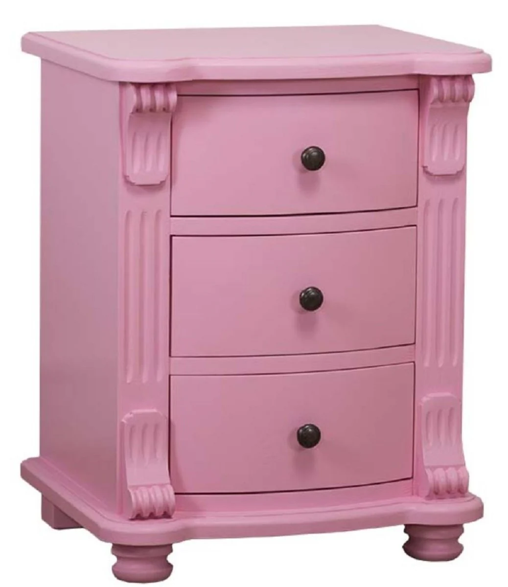 Country house style bedside table with 3 drawers pink 47 x 39 x H. 60 cm - solid wood night dresser - bedside cabinet - country house style bedroom furniture