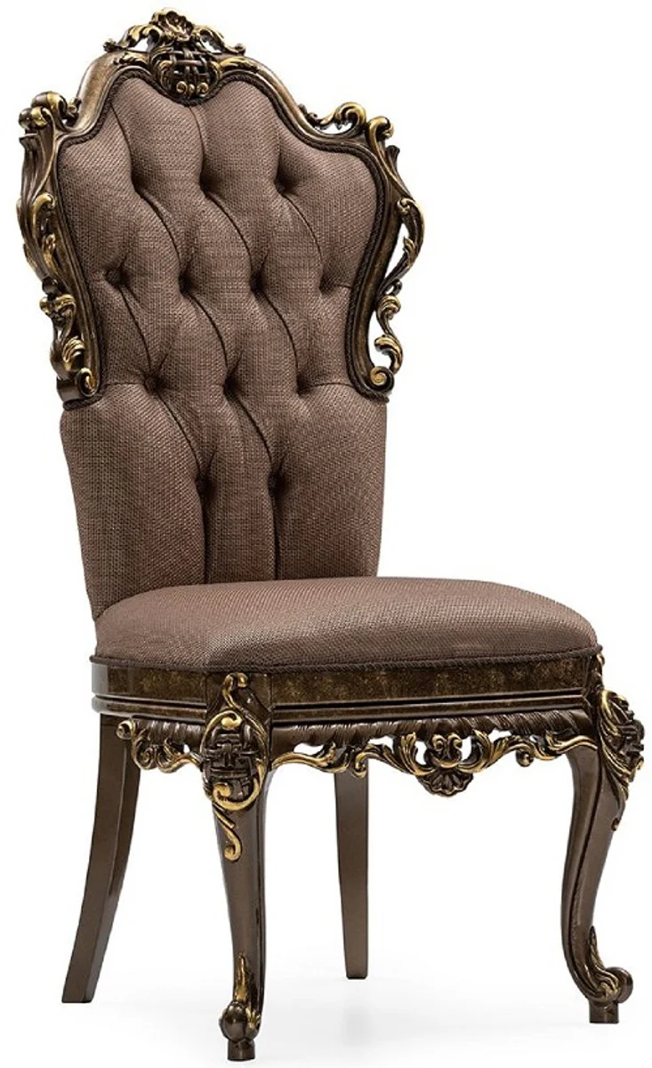 Luxury Baroque Dining Room Chair Set of 8 Gray / Brown / Gold - Magnificent Baroque Style Kitchen Chairs - Luxury Dining Room Furniture in Baroque Style - Baroque Dining Room Furniture - Baroque Style Furniture