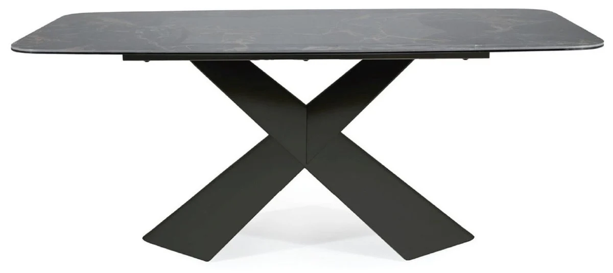 Luxury dining table with tempered glass ceramic table top black-brown / matt black 180 x 95 x H. 76 cm - Luxury kitchen table - Dining room furniture - Luxury furniture