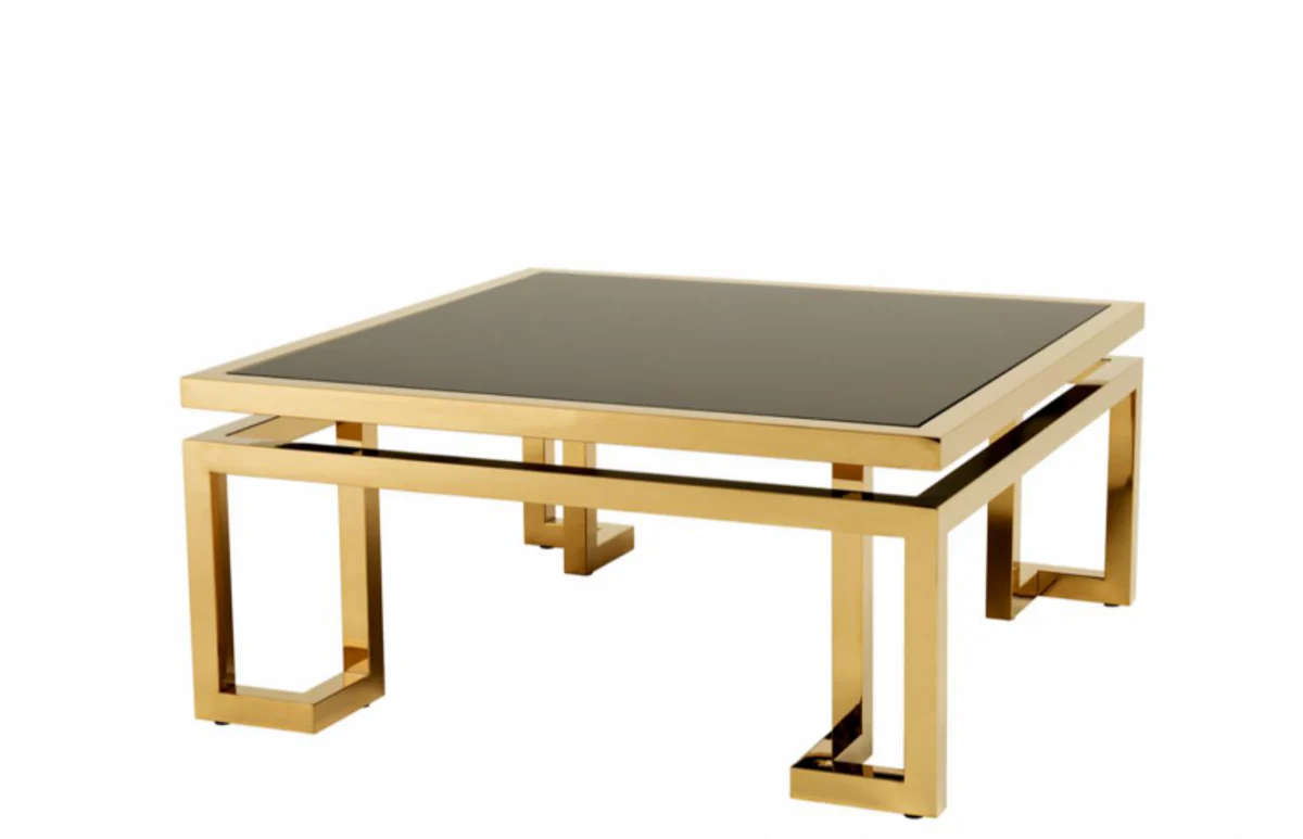 Luxury Art Deco Designer Coffee Table Gold with Black Glass - Living Room Salon Table - Luxury Collection