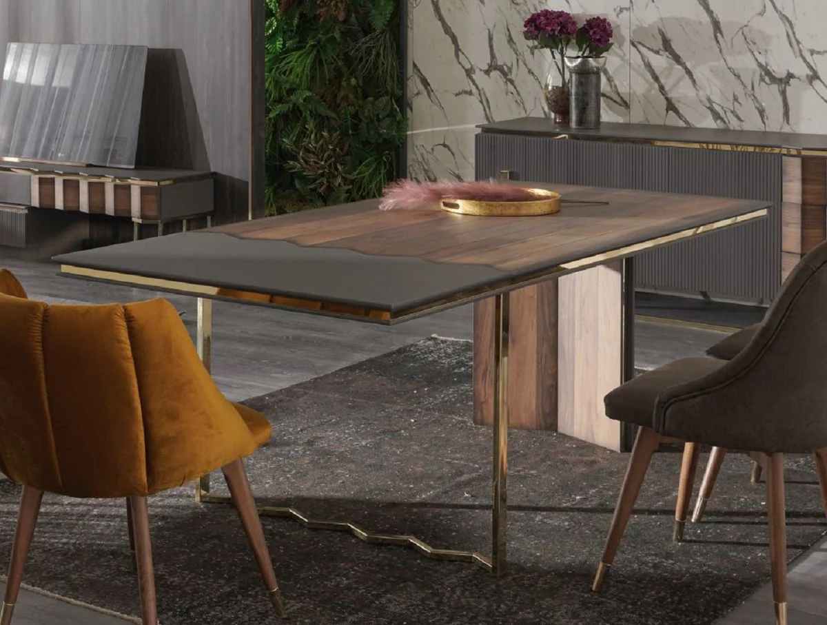 Luxury dining table brown / gray / gold 220 x 105 x H. 75 cm - Rectangular kitchen table - Dining room furniture - Kitchen furniture - Luxury furniture - Luxury furnishings