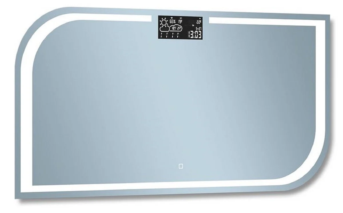 Luxury bathroom mirror 120 x 2.5 x H. 60 cm - wall mirror with LED lighting and integrated weather station - luxury bathroom furniture