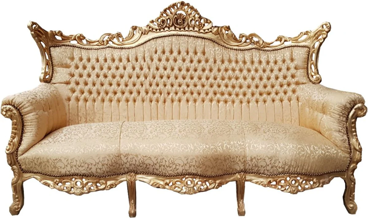 Baroque 3 Seater Sofa Gold Pattern / Gold - Living Room Furniture Couch Lounge