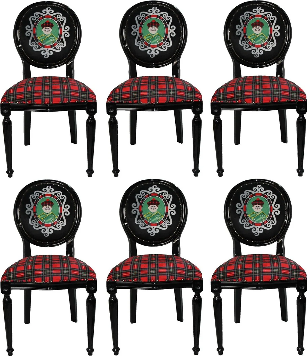 Luxury Baroque Dining Room Set Scotland Man Multicolored / Black 48 x 50 x H. 98 cm - 6 handmade dining chairs - Baroque dining room furniture