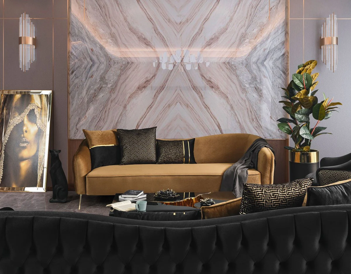 Luxury sofa black / gold 240 x 100 x H. 80 cm - living room sofa - living room furniture - luxury furniture - living room furnishings - luxury furnishings - luxury quality