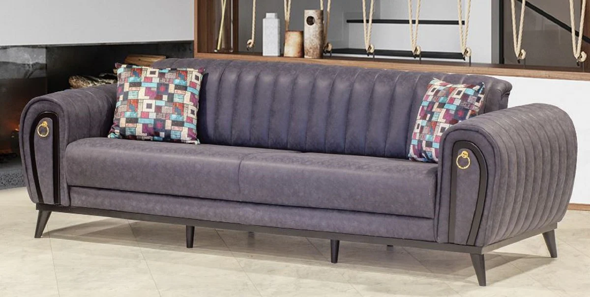 Luxury sofa bed purple / black / gold 222 x 90 x H. 80 cm - Modern living room sofa - Luxury living room furniture