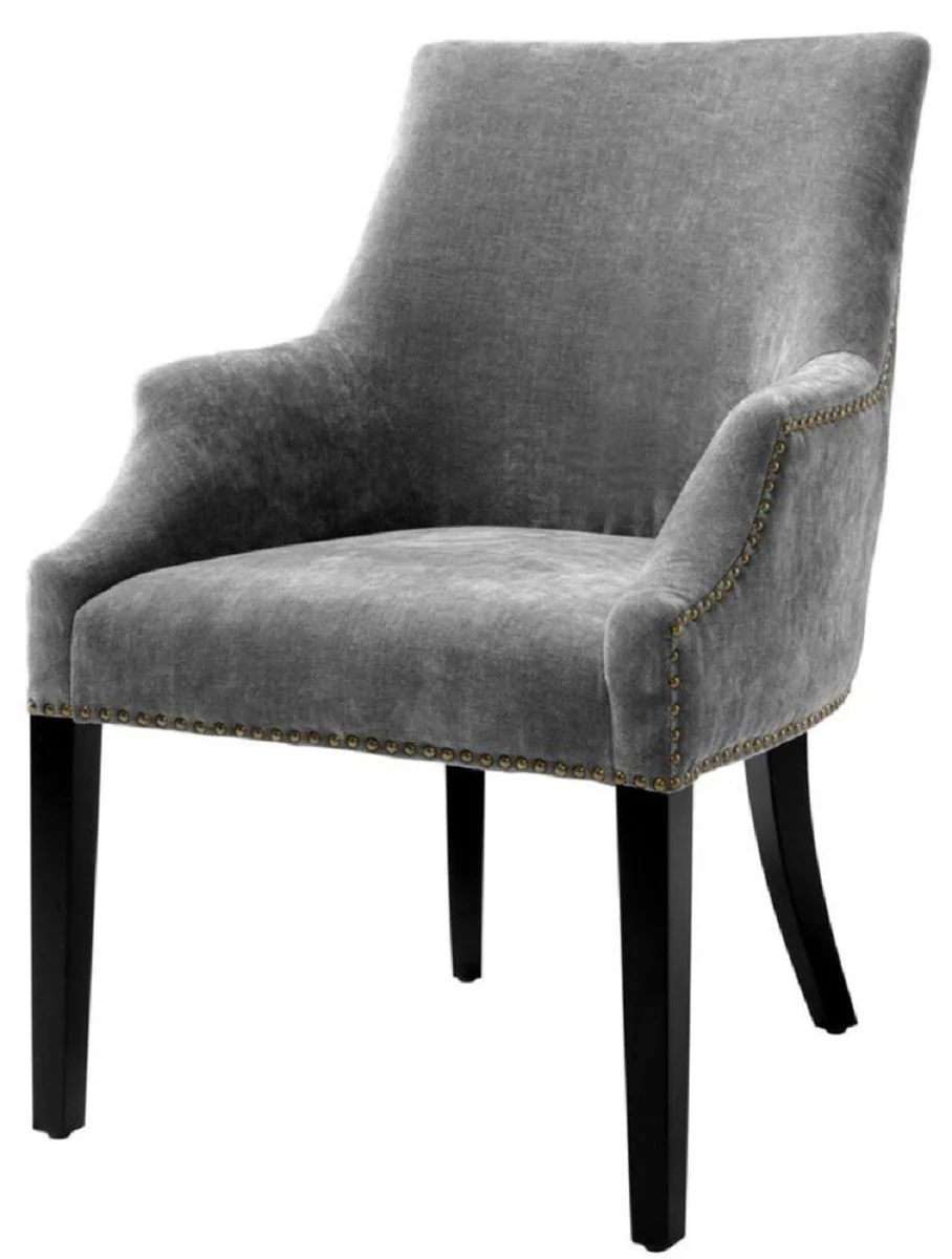 Luxury dining room chair with armrests gray / black / antique brass 60 x 71 x H. 92 cm - Dining room furniture