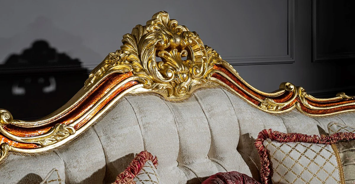 Luxury baroque sofa gray / red / gold 270 x 105 x H. 128 cm - living room sofa with decorative pillows - noble & magnificent