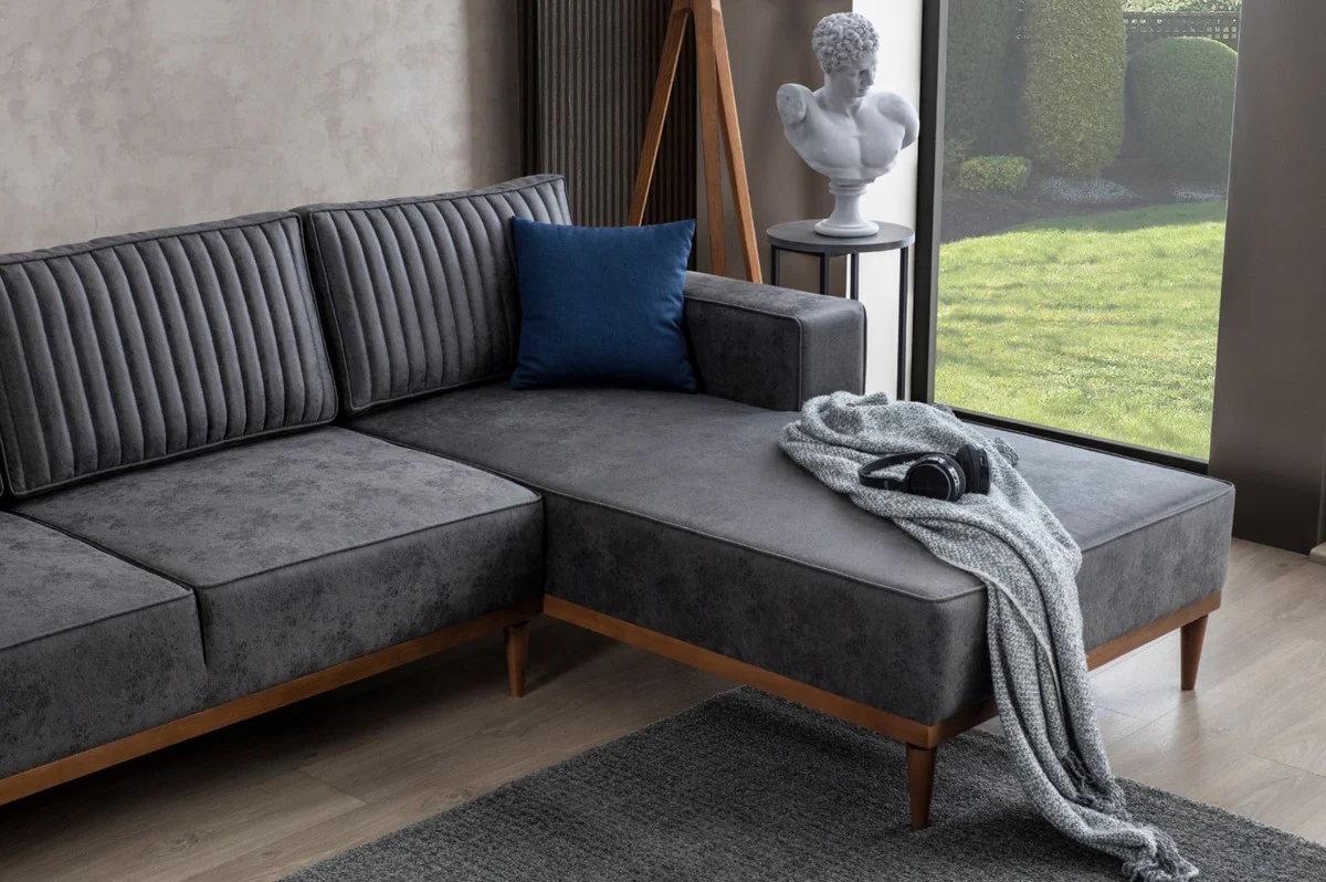 Luxury corner sofa gray / brown 265 x 180 x H. 70 cm - Elegant living room sofa - Luxury furniture