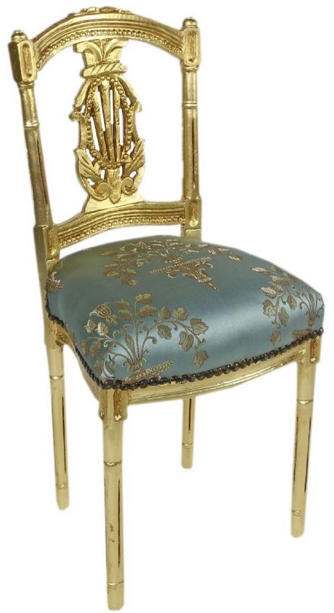 Baroque women's chair with elegant pattern turquoise / gold 40 x 35 x H. 85 cm - Handmade antique style chair - Baroque furniture