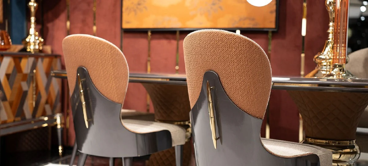 Luxury Art Deco Dining Chair Set of 8 Cream / Brown / Gray / Gold