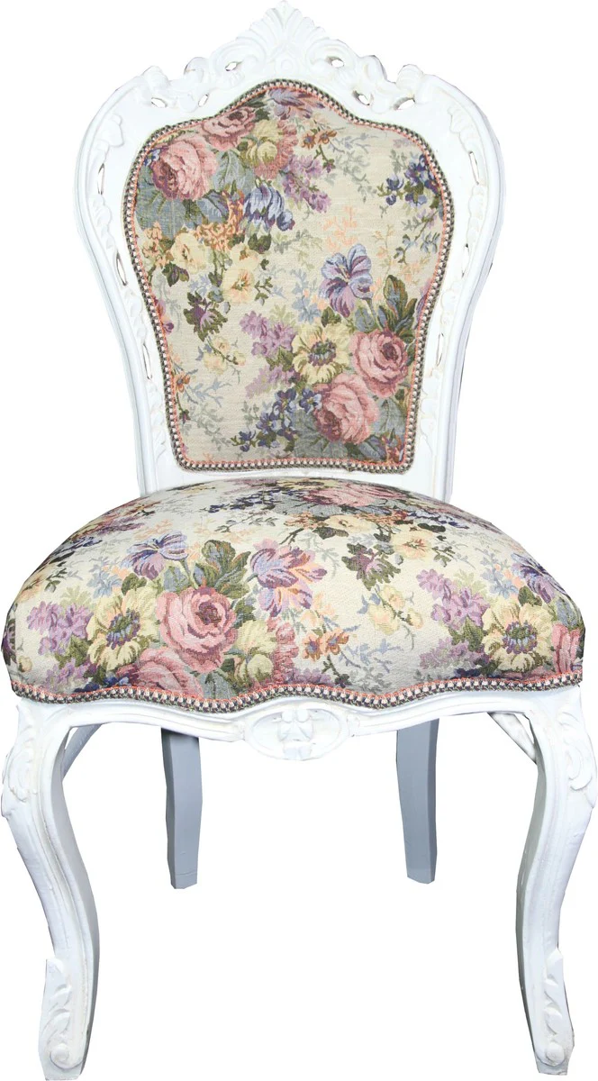 Baroque Dining Room Chair Flower Pattern / Antique White Mod 2 - Antique Style Furniture