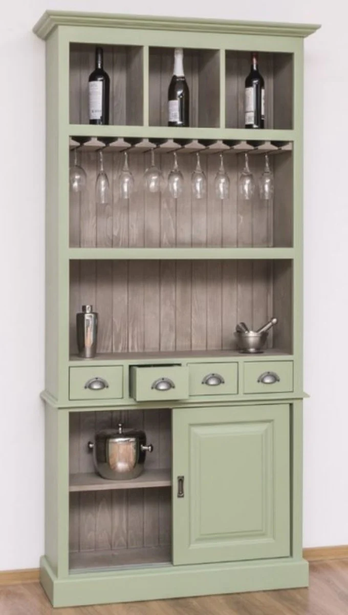 Country house style wine cabinet light green / gray 103 x 36 x H. 210 cm - Bar cabinet in country house style - Country house style bar furniture