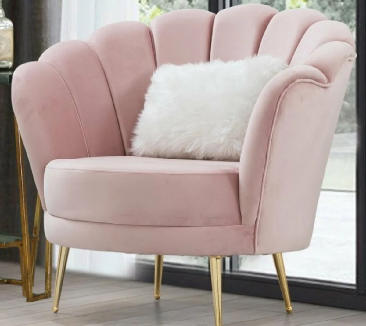 Designer Art Deco Living Room Set Cream / Pink / Gold - 2 Sofas & 2 Armchairs - Living Room Furniture - Art Deco Furniture