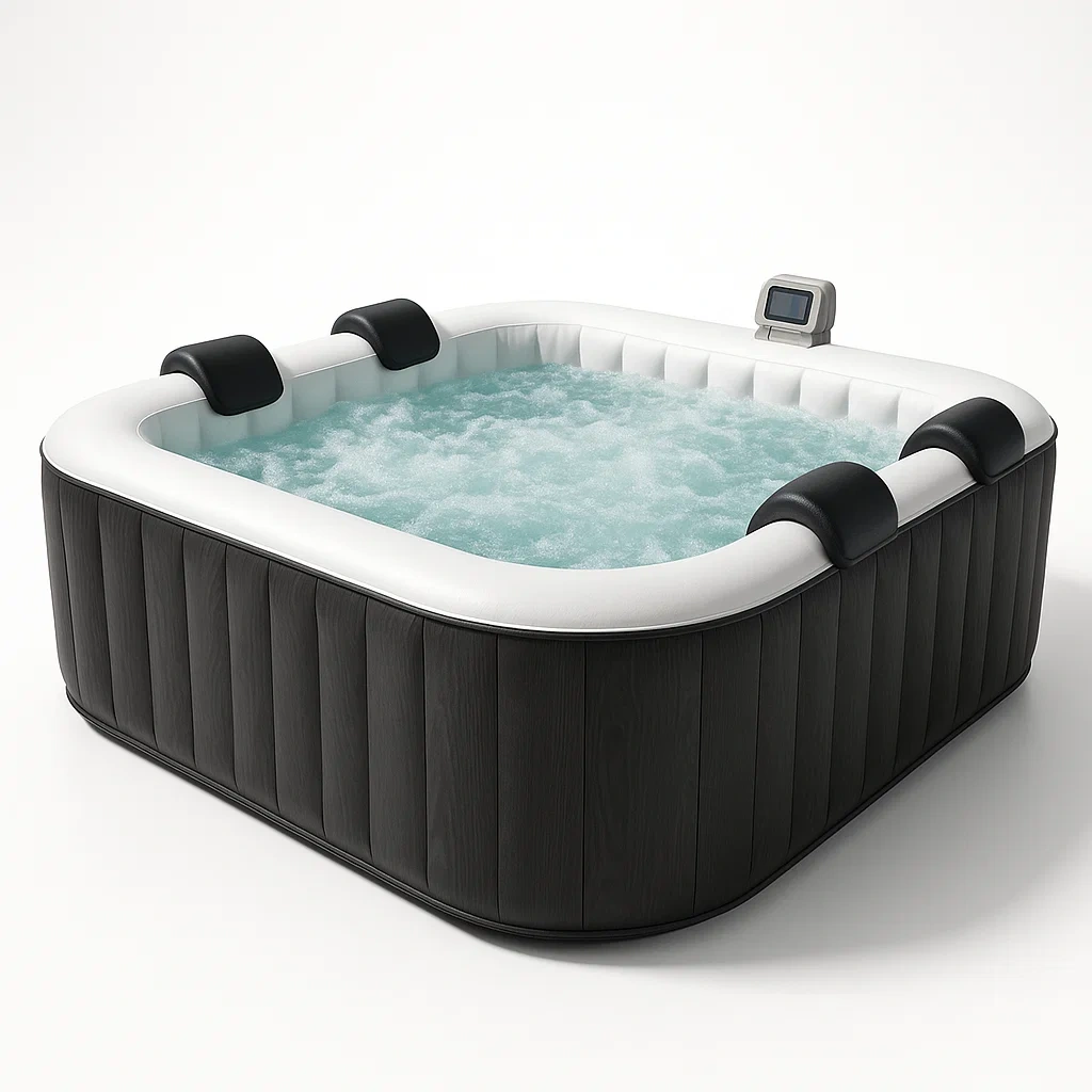 Aufblasbarer Whirlpool 196x146x71 cm 4 Personen quadratisch Grau/weiß qOBfKuS349Ng