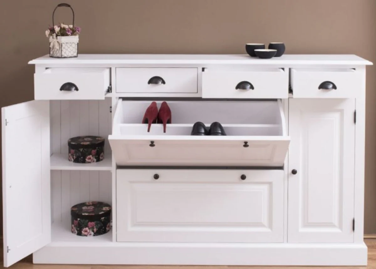 Country house style solid wood cabinet white 176 x 35 x H. 105 cm - sideboard - chest of drawers - shoe cabinet - hallway cabinet - country house style furniture