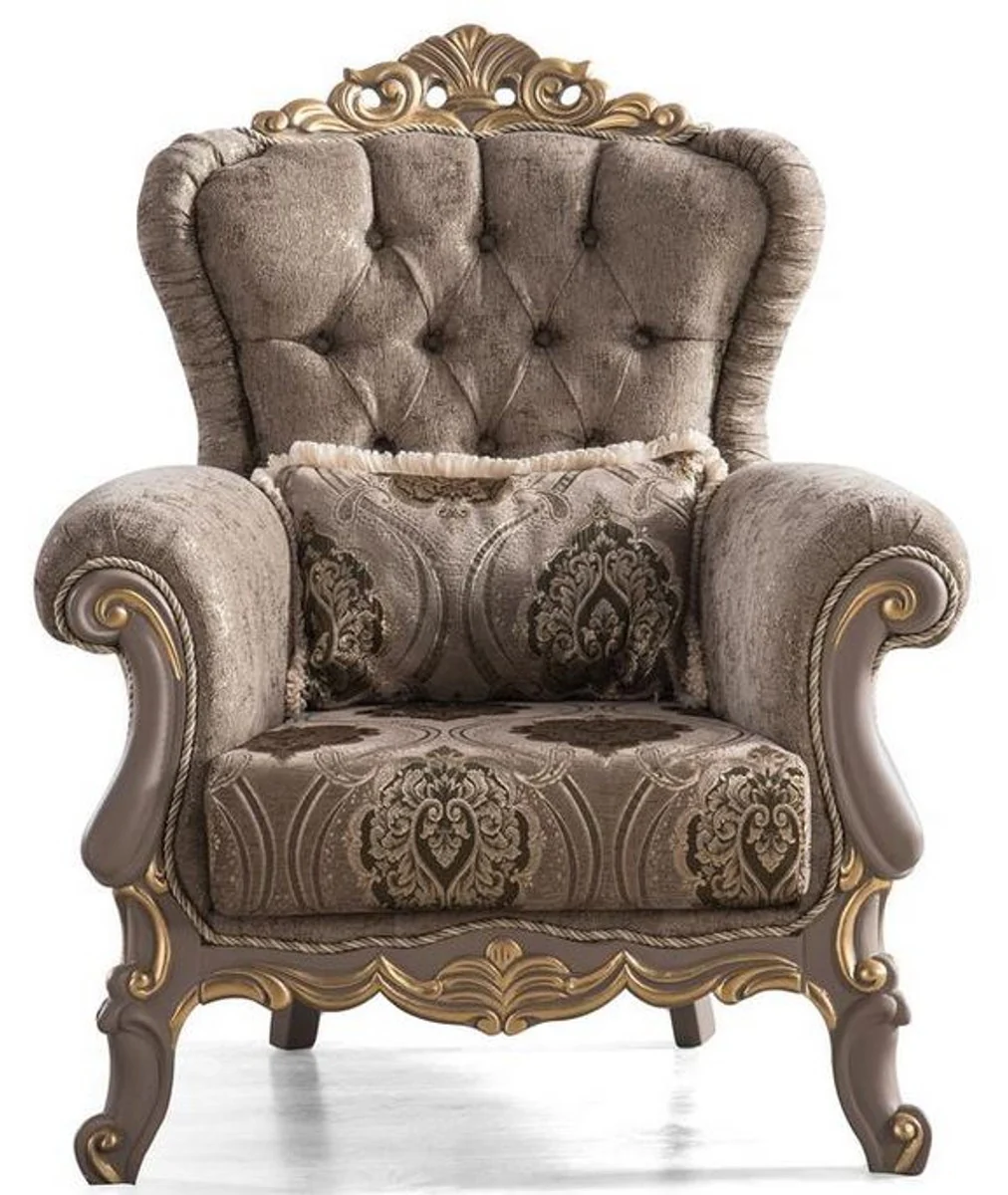 Luxury Baroque Living Room Set Brown / Gray / Gold - 2 Sofas & 2 Armchairs & 1 Coffee Table - Magnificent Baroque Living Room Furniture