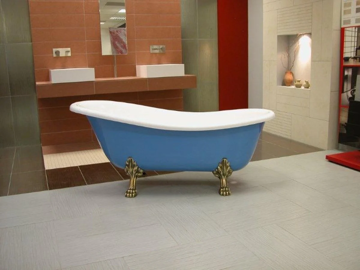 Freestanding luxury bathtub Art Nouveau Roma light blue/white/old gold 1470mm - Baroque bathroom