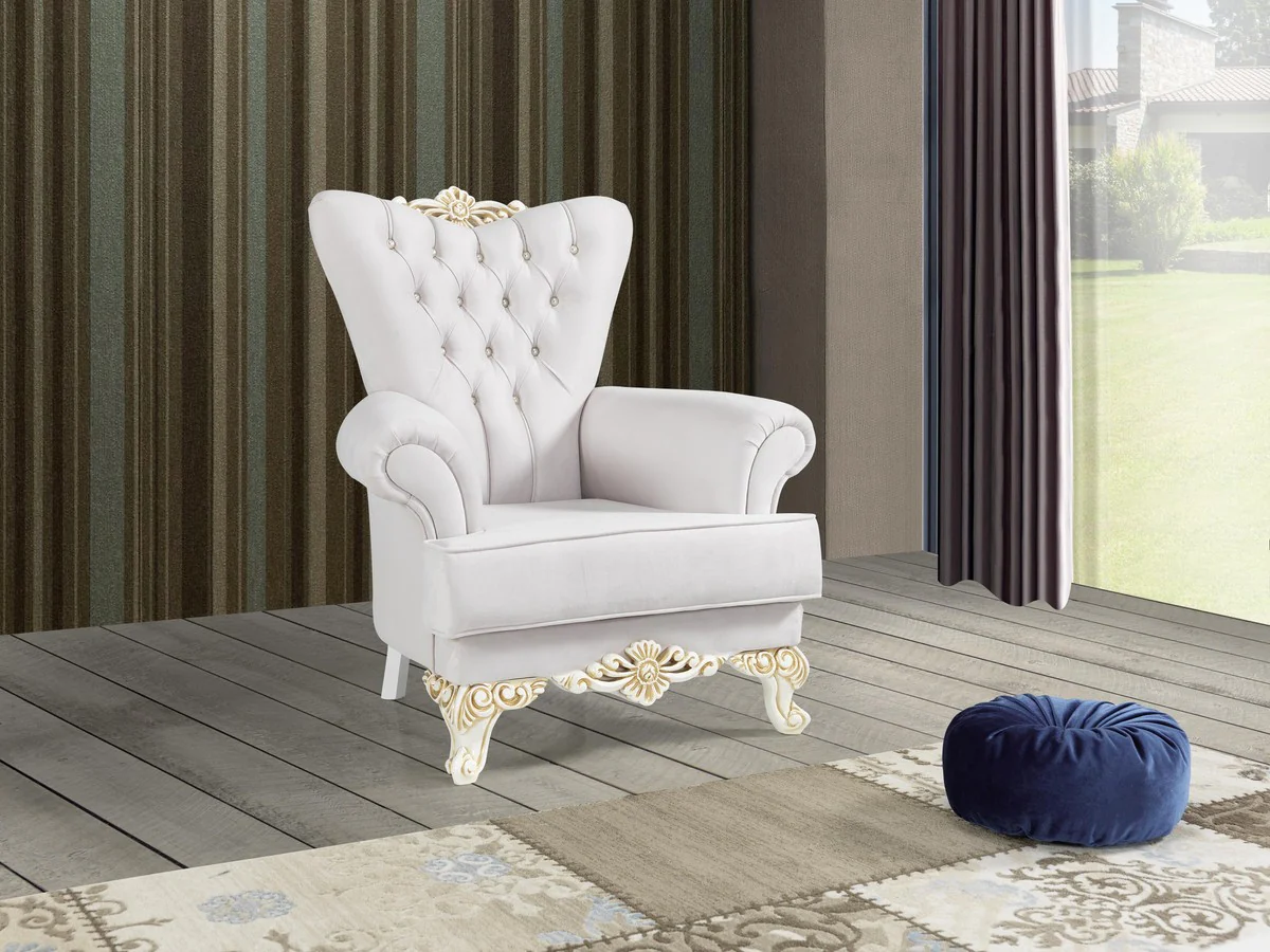 Baroque living room set light gray / white / cream / gold - 2 sofas & 2 armchairs & 1 coffee table - noble living room furniture in baroque style