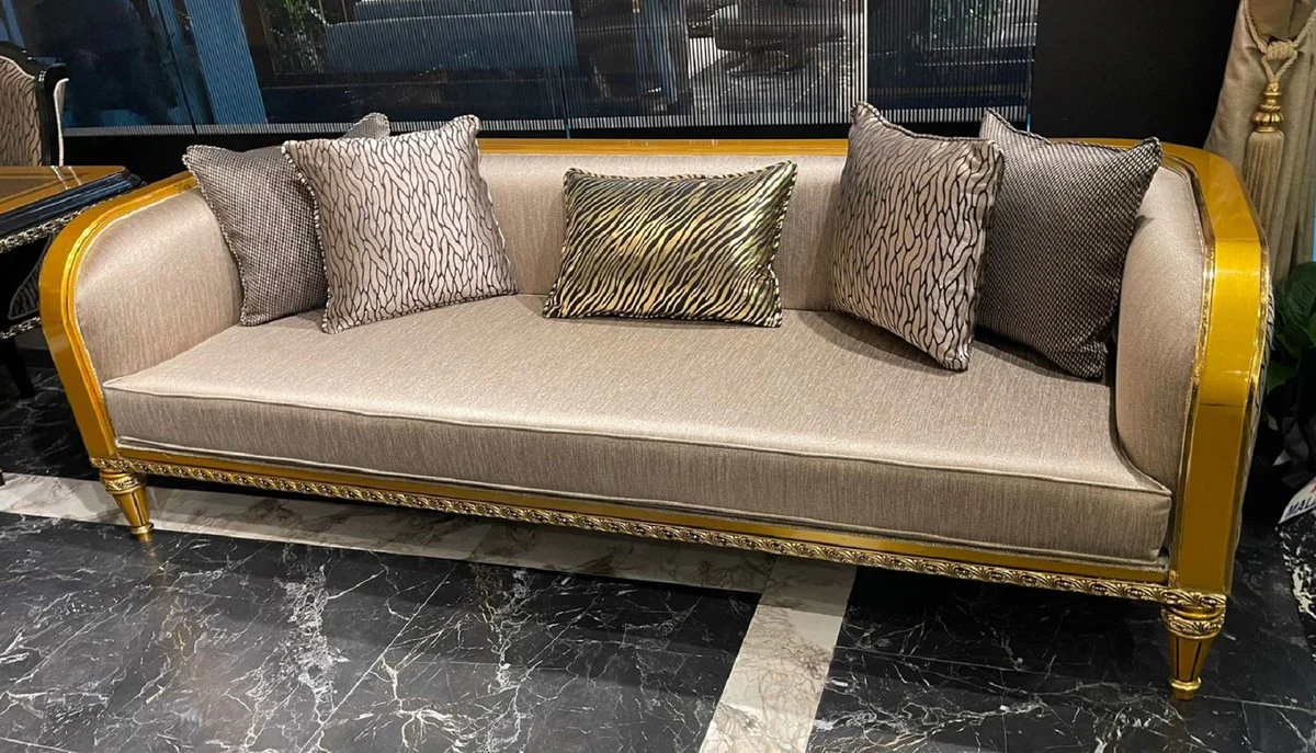 Luxury Baroque Sofa Gold / Gold - Magnificent Living Room Sofa - Baroque Style Living Room Furniture - Luxury Furniture in Baroque Style - Baroque Furnishings - Noble & Magnificent
