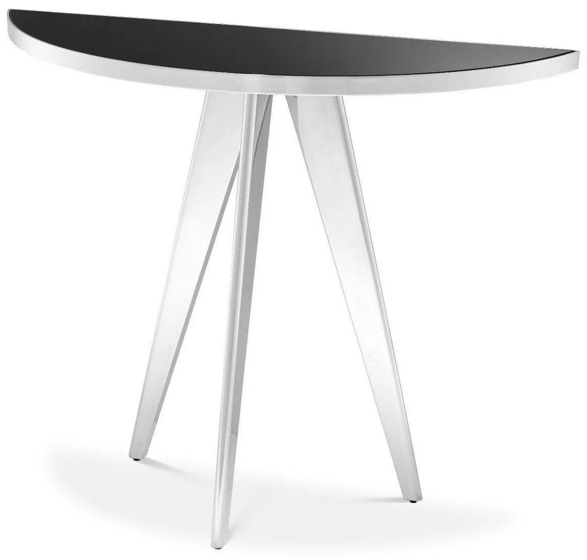 Luxury side table silver / black 100 x 35 x H. 81 cm - stainless steel table with glass top - luxury living room furniture