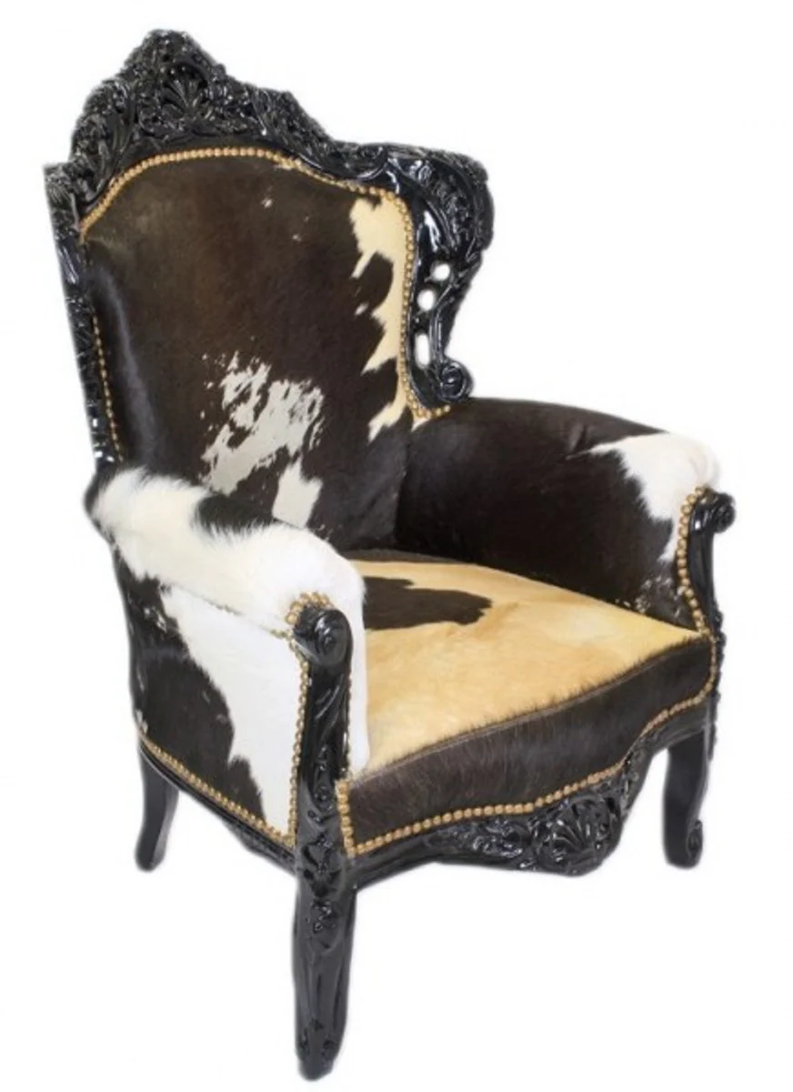 Sessel King Kuhfell / Schwarz Mod2 - Barock Möbel
