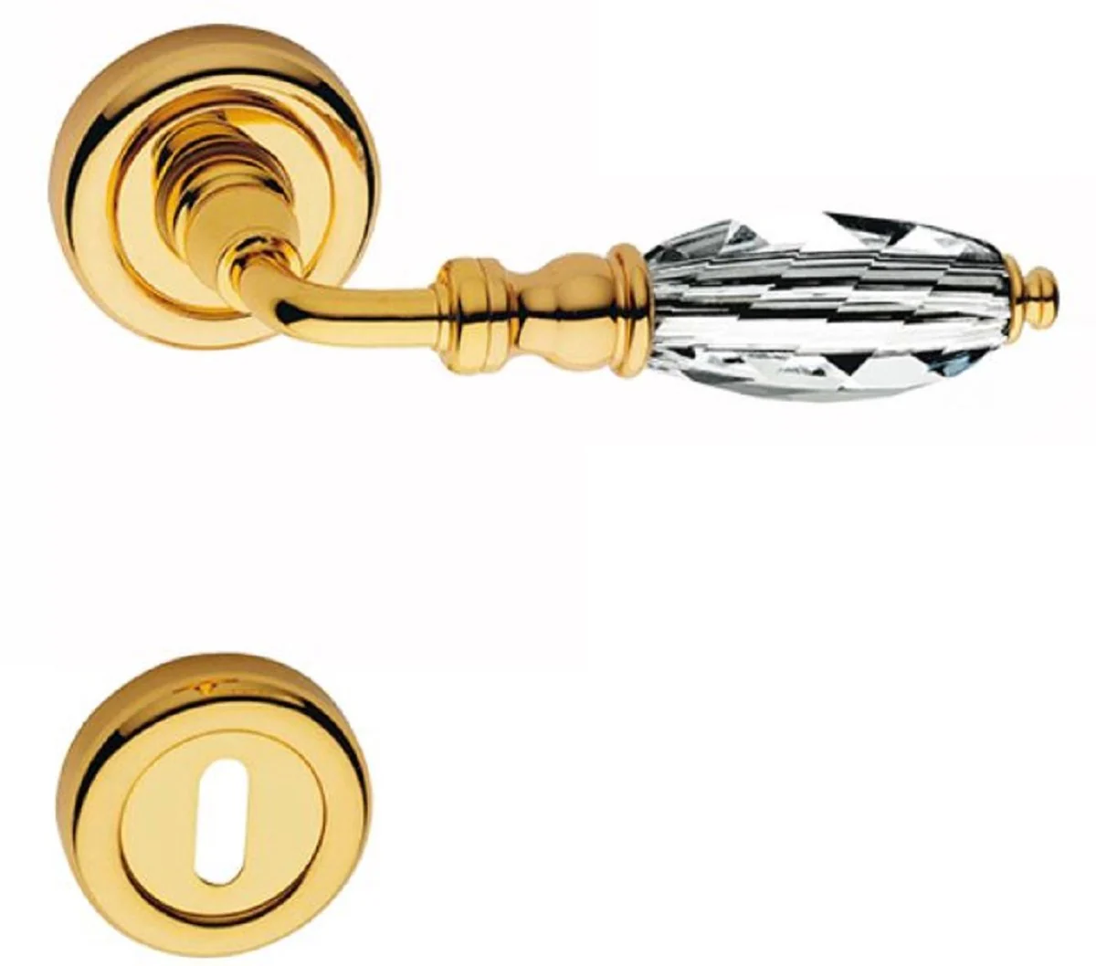 Luxury door handle set gold 13 x H. 5 cm - brass door handles with Swarovski crystal glass