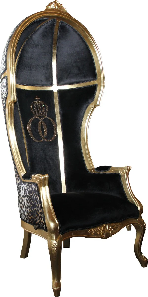 Pompöös by Luxury Balloon Baroque Armchair Isabelle Black / Leopard with Glittering Crown - Pompöös Baroque Armchair designed by Harald Glööckler