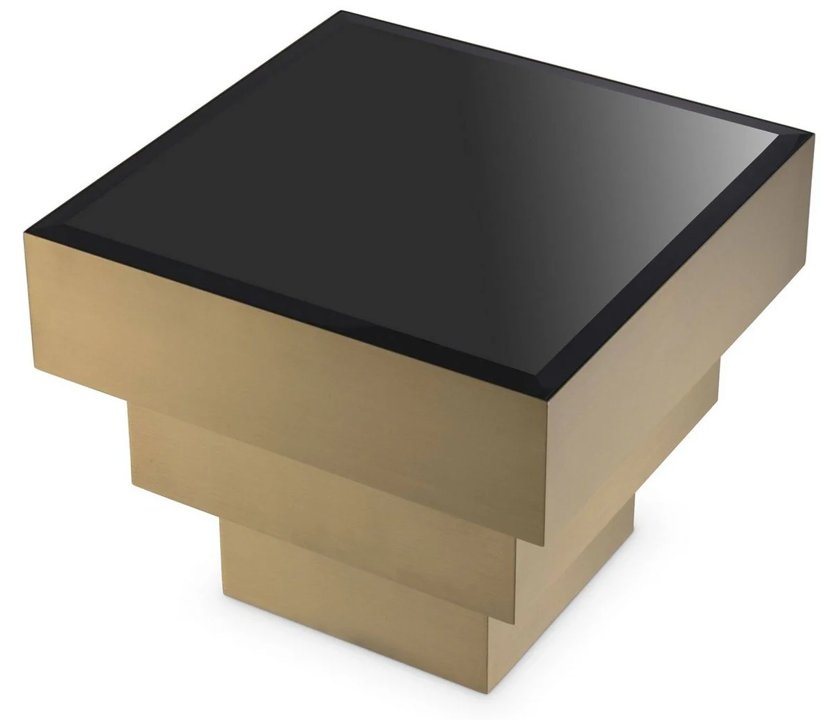 Luxury side table brass / black 55 x 55 x H. 45 cm - Square stainless steel table with glass top - Living room furniture - Luxury furniture