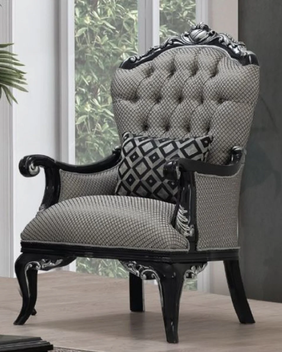 Luxus Barock Wohnzimmer Set Silber / Schwarz - 2 Sofas & 2 Sessel & 1 Couchtisch - Handgefertigte Barock Wohnzimmer Möbel - Edel & Prunkvoll