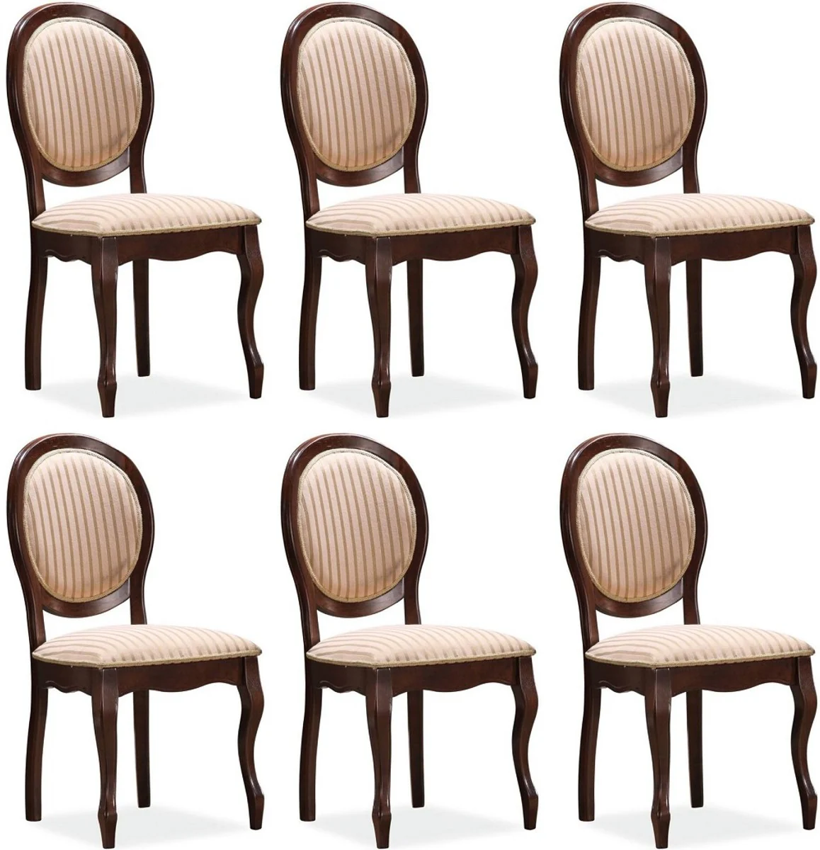 Baroque dining room chair set beige / gold / dark brown 47 x 44 x H. 97 cm - kitchen chairs set of 6 - baroque dining room furniture