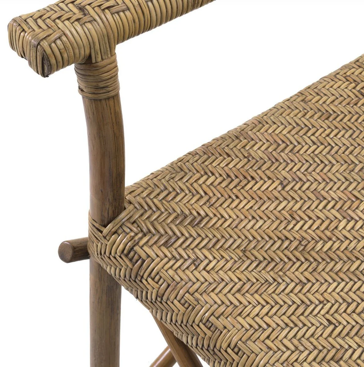 Luxury dining room chair natural colors 58.5 x 55.5 x H. 91.5 cm - solid wood chair with armrests and hand-woven rattan weave - luxury dining room furniture