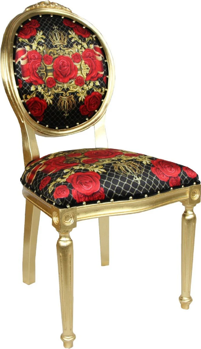 Pompöös by Luxury Baroque Dining Room Chairs Roses Black / Red / Gold - Pompöös Baroque Chairs designed by Harald Glööckler - 6 dining room chairs