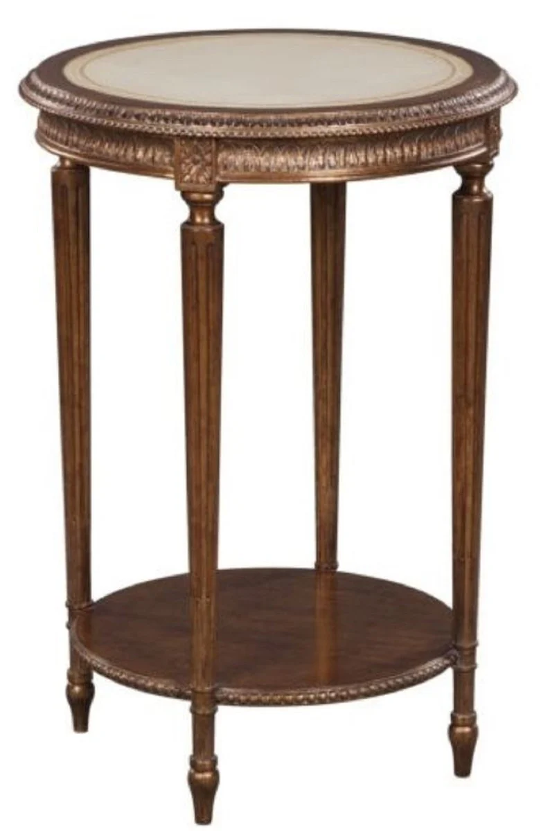 Luxury Baroque side table brown / white Ø 47 x H. 70 cm - Baroque living room furniture