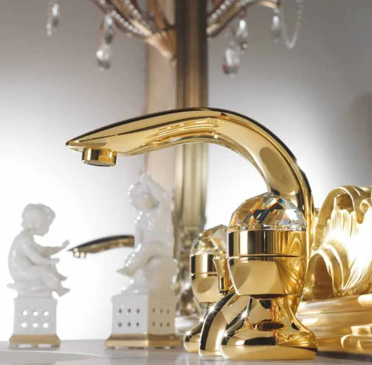 Luxury bathroom accessories - Art Nouveau retro washbasin tap single hole mixer gold series Cristallo - Made in Italy