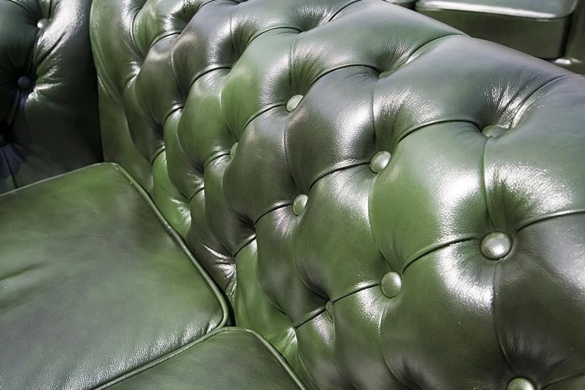 Luxury genuine leather 3-seater sofa dark green 210 x 90 x H. 80 cm - Chesterfield sofa