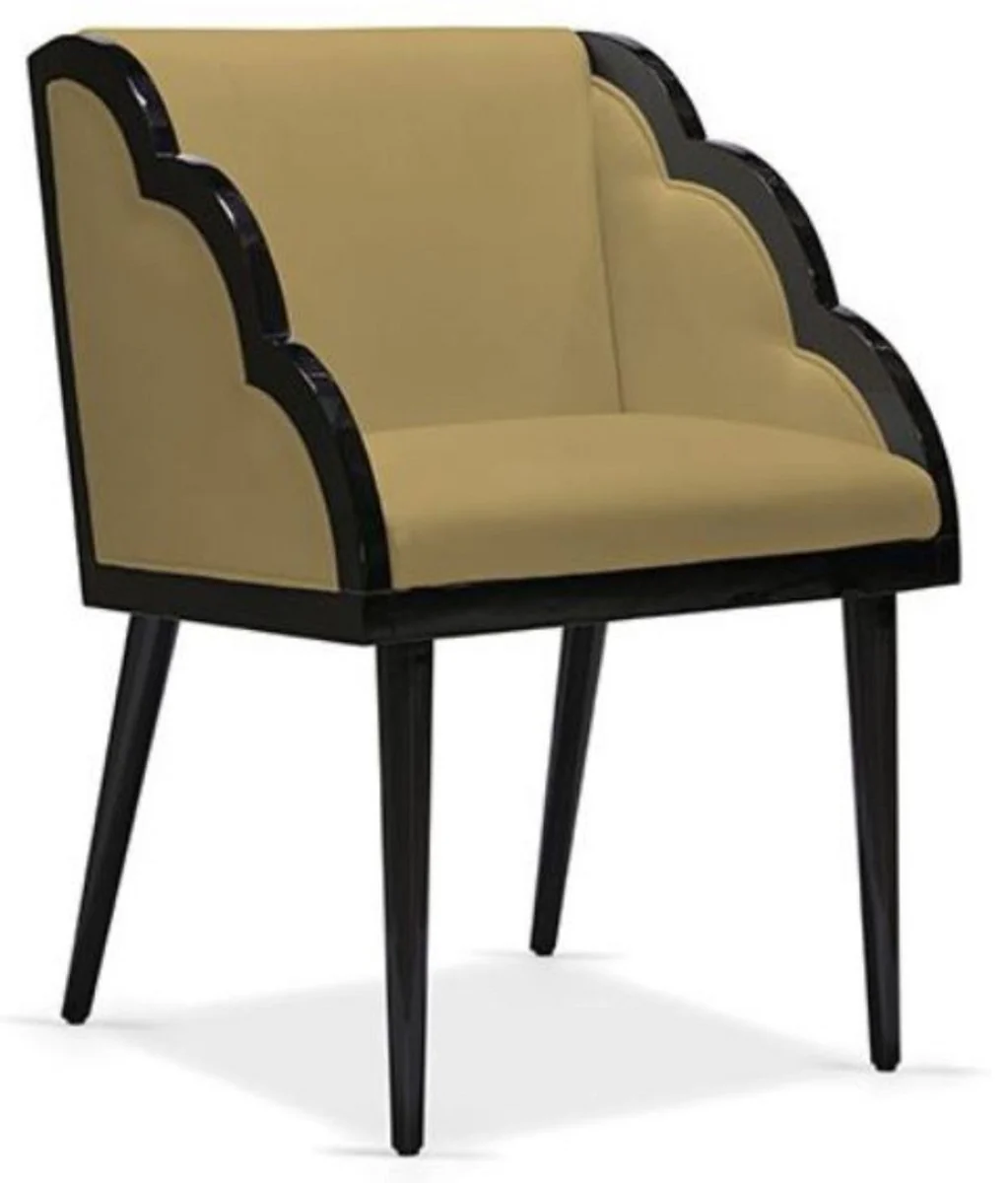 Luxury Art Deco dining room chair with armrests ocher / black 61 x 67 x H. 89 cm - Elegant solid wood kitchen chair with velvet fabric - Art Deco dining room furniture - Luxury quality