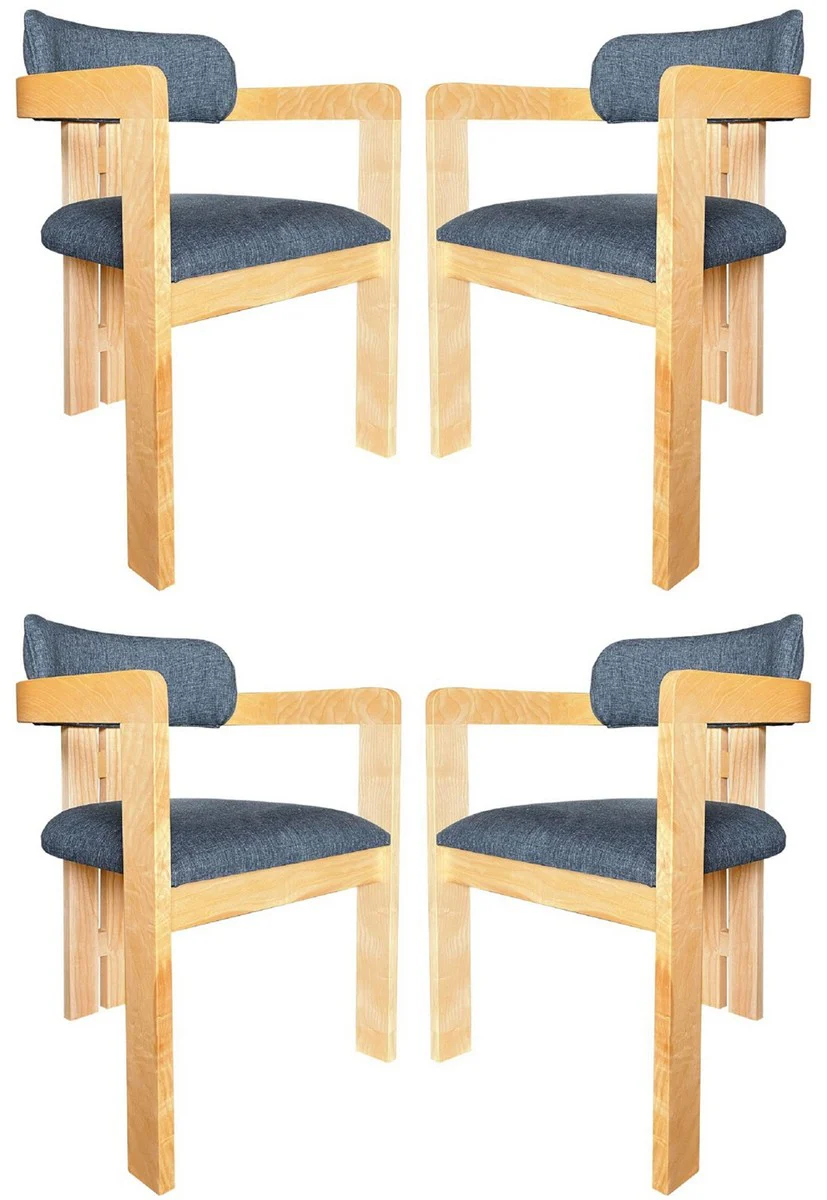 Luxury dining room chair set of 4 with armrests blue / natural colors 56 x 54 x H. 82 cm - dining room furniture - restaurant furniture - solid wood furniture - luxury furniture