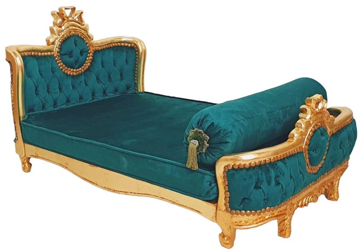 Baroque Dog Bed Green / Antique Gold - Handmade Antique Style Dog Bed - Magnificent Dog Furniture in Baroque Style - Antique Style Animal Furniture - Baroque Animal Furniture