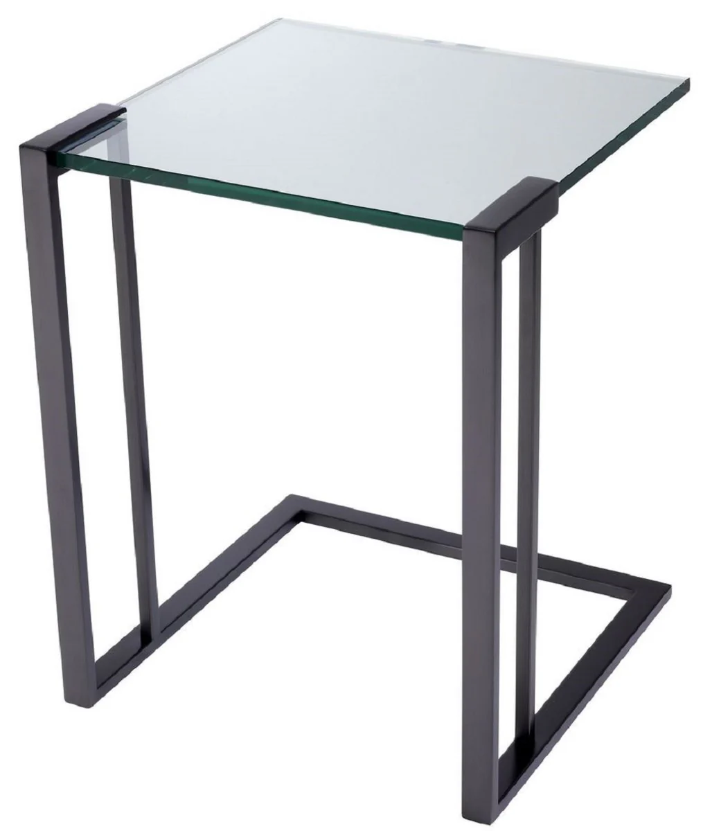 Luxury side table bronze color 45 x 45.5 x H. 56.5 cm - stainless steel table with glass top - luxury living room furniture