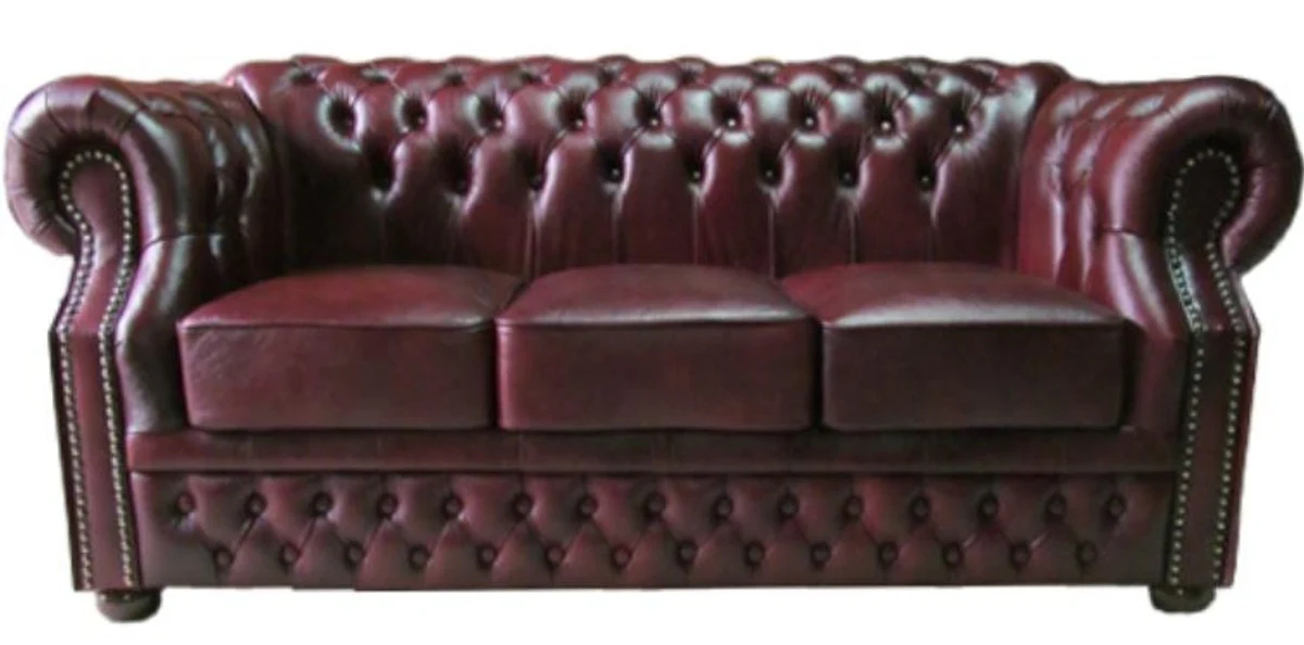 Luxury genuine leather 3-seater sofa dark red 210 x 90 x H. 80 cm - Chesterfield sofa