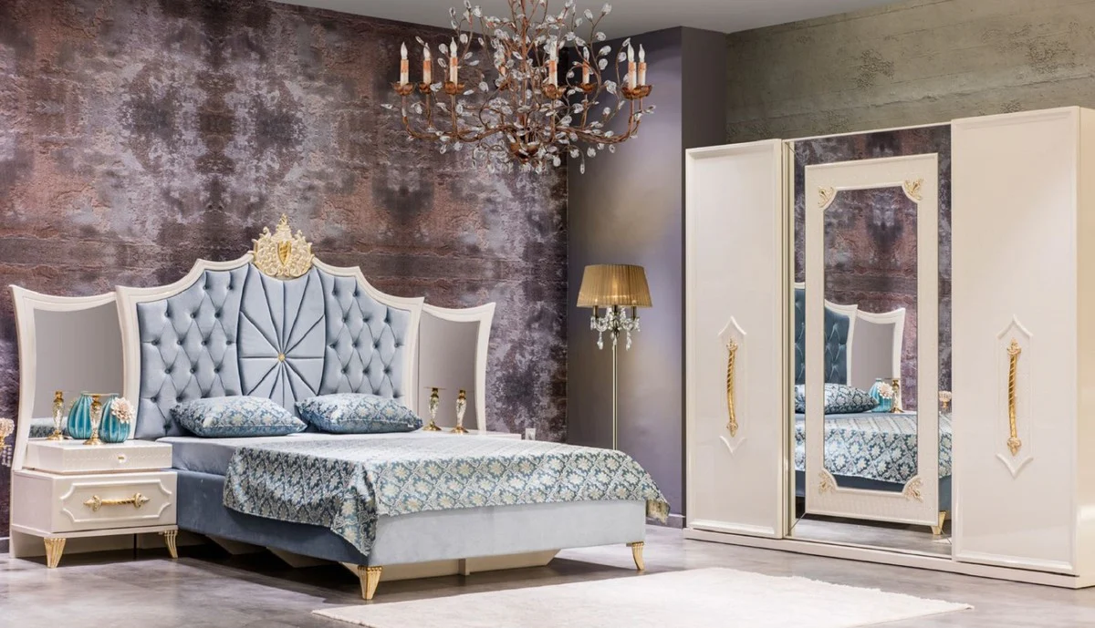 Luxury Baroque Bedroom Cabinet White / Gold - Solid Wood Wardrobe - Baroque Bedroom Furniture - Noble & Magnificent