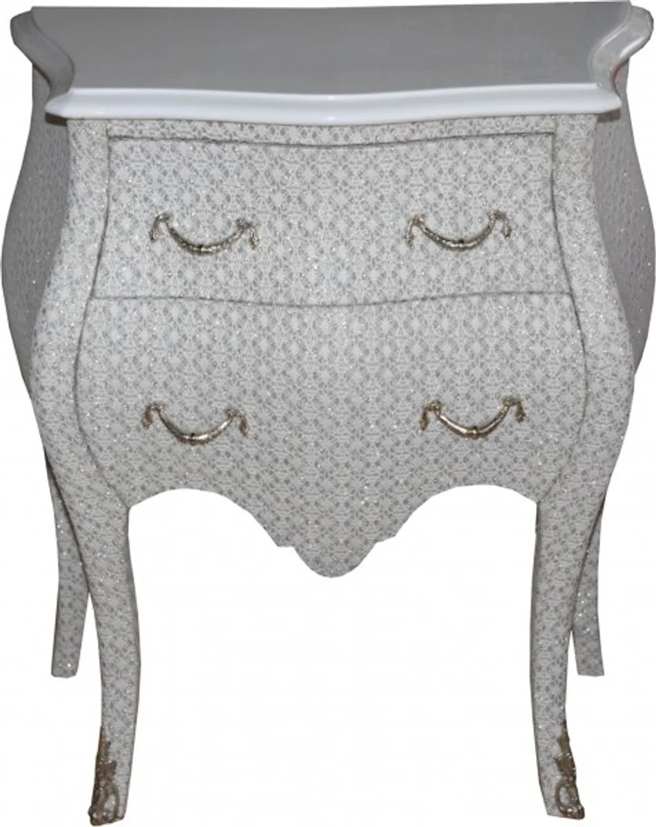 Baroque chest of drawers white / glitter look H 71 cm, W 60 cm, D 38 cm - bedside table chest of drawers