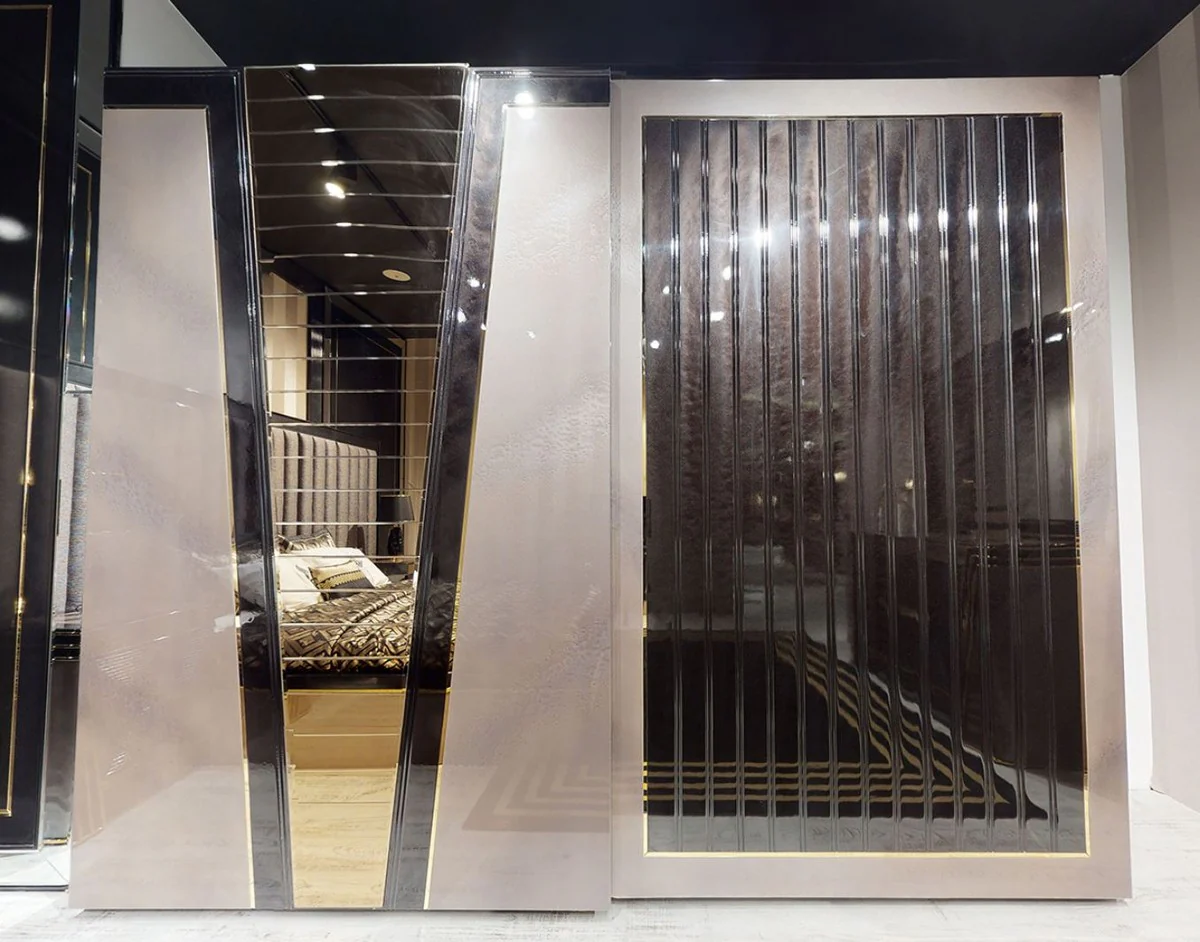 Luxury Bedroom Wardrobe Gray / Black / Gold - Modern Mirrored Wardrobe with 2 Sliding Doors - Luxury Bedroom & Hotel Furniture