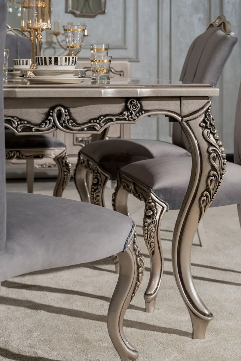 Luxury Baroque Dining Room Chair Gray / Silver - Magnificent Baroque Style Kitchen Chair - Luxury Dining Room Furniture in Baroque Style - Baroque Furniture - Noble & Magnificent
