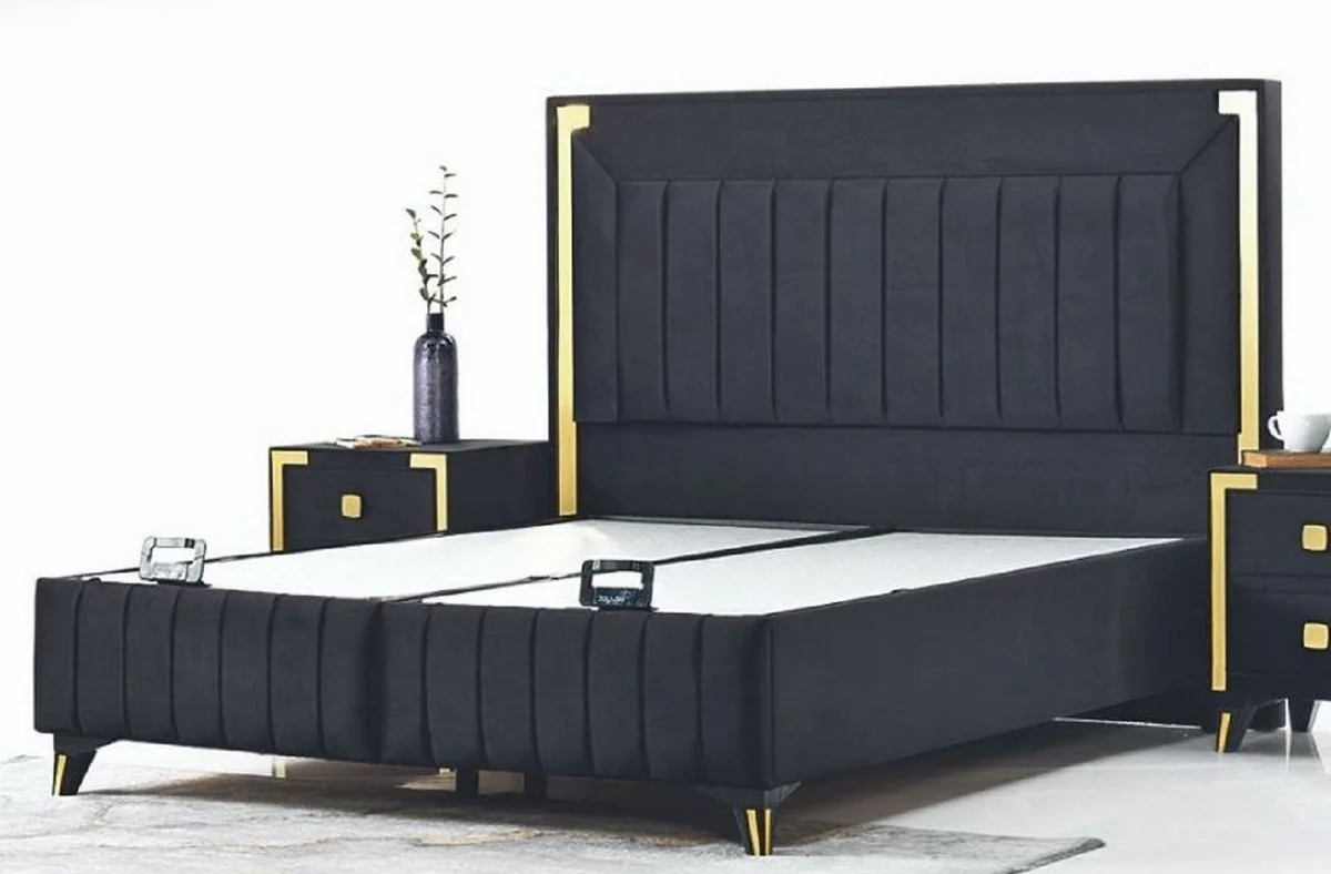 Luxury Double Bed Black / Yellow Gold - Modern Solid Wood Bed - Modern Bedroom & Hotel Furniture - Luxury Collection