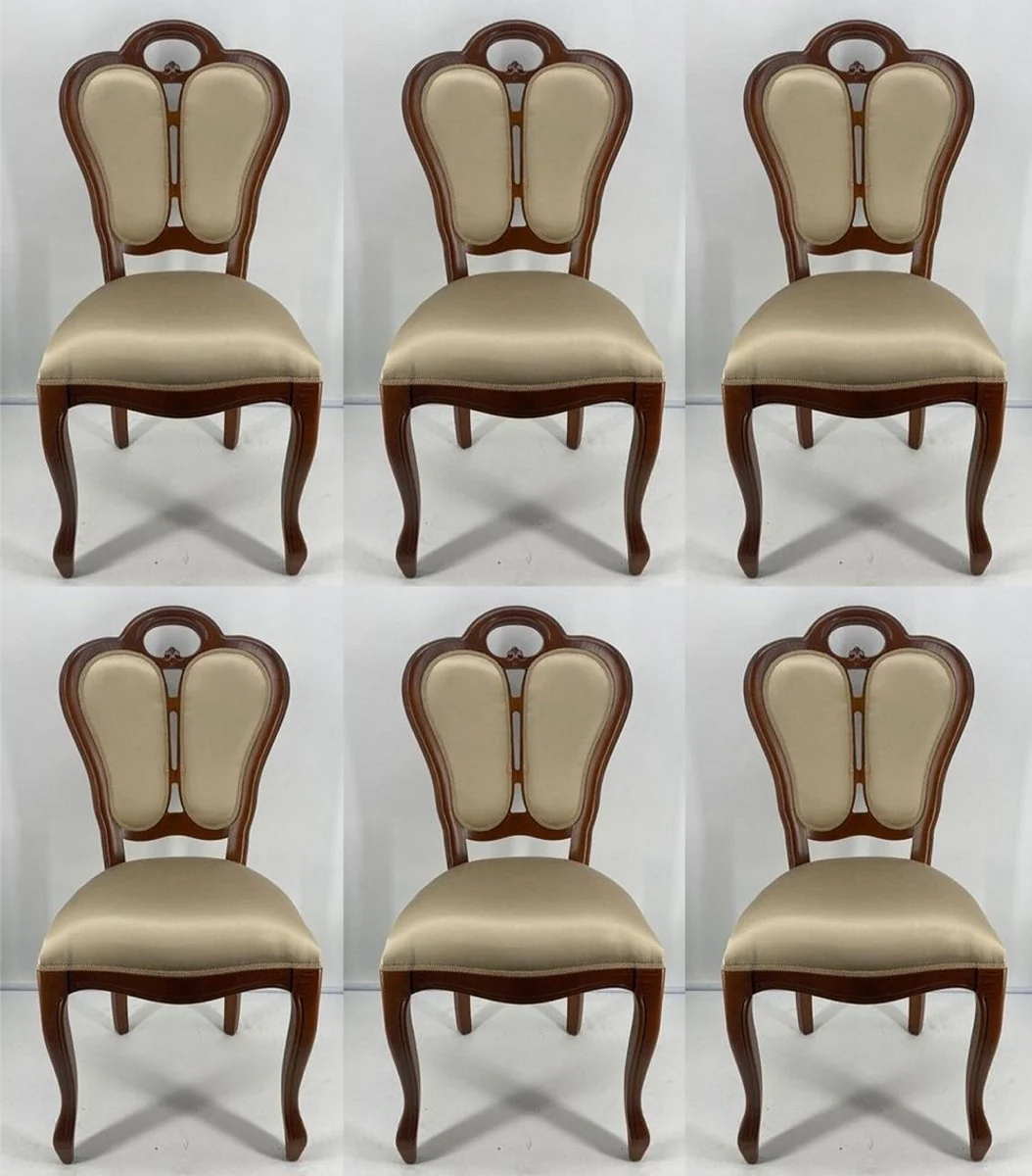 Luxury Art Nouveau dining chair set of 6 gold / brown 48 x 43 x H. 104.5 cm - Upholstered solid wood chairs - Art Nouveau dining room furniture